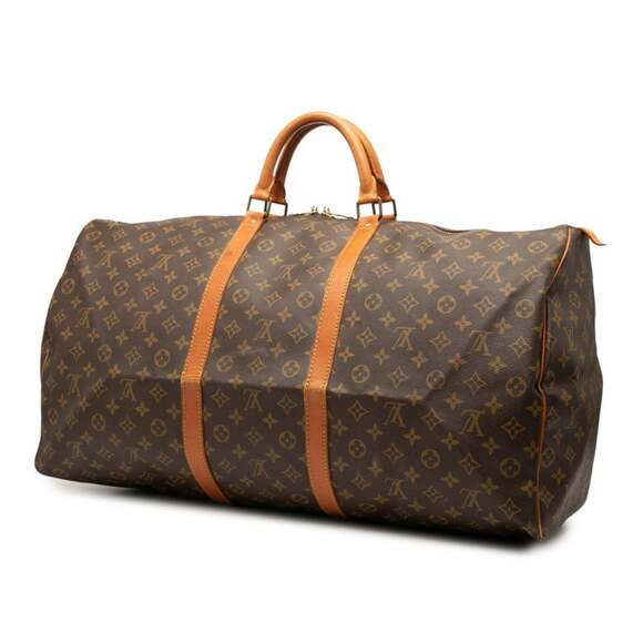 LOUIS VUITTON Authentic Brown Monogram Leather Keepall 60 Boston Bag